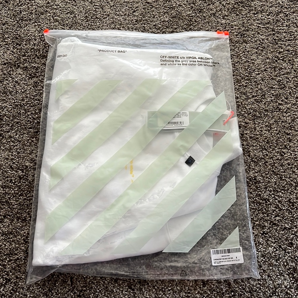🆕Authentic 2013 OFF-WHITE acrylic arrows slim crew neck white yellow black